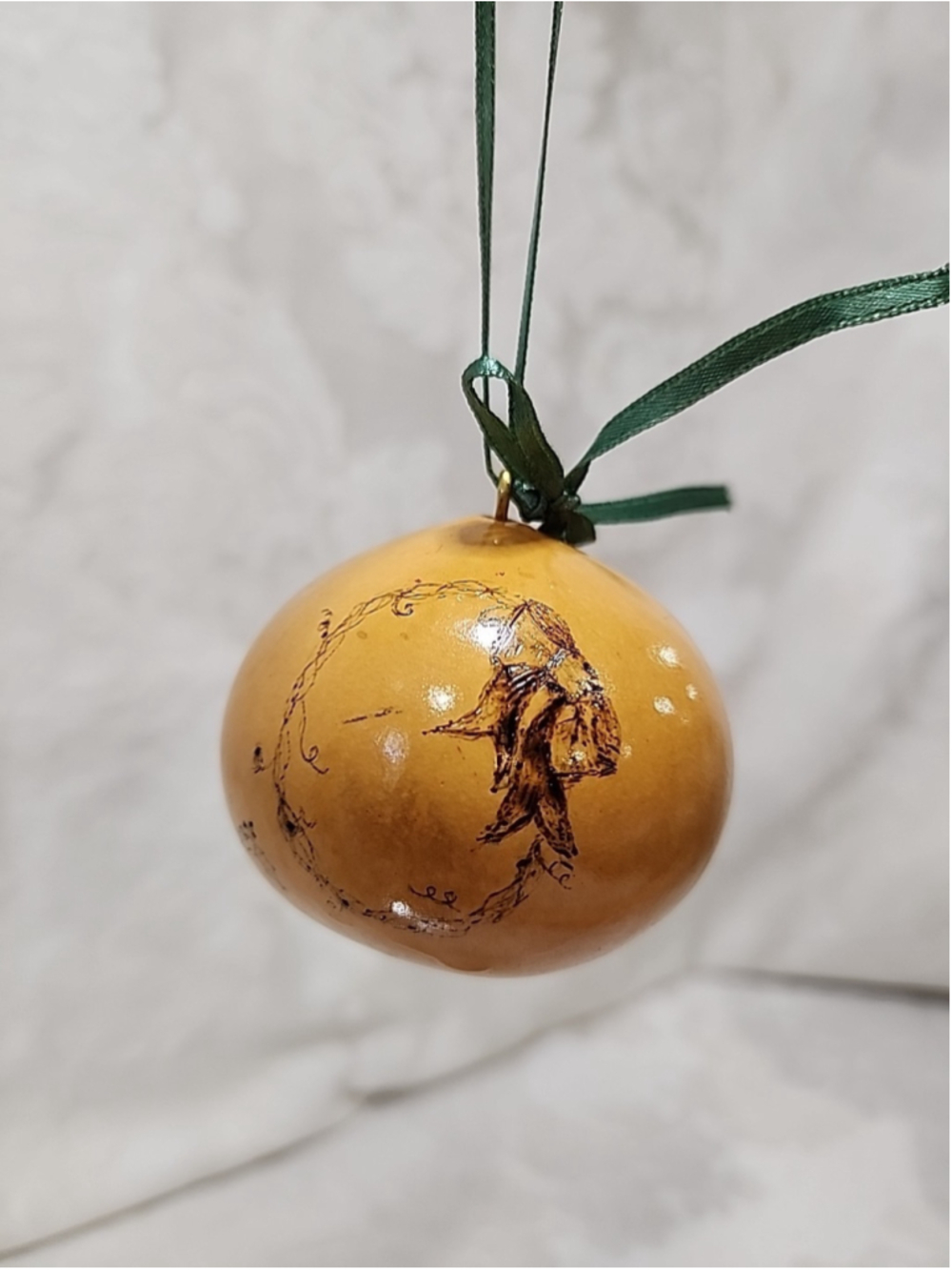 Gourd Christmas Ornament 2.5" X 2" Brown Hand Burned, 1987